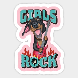 Fun Girls Rock with Dachshund Doxie Dog and guitar Sticker